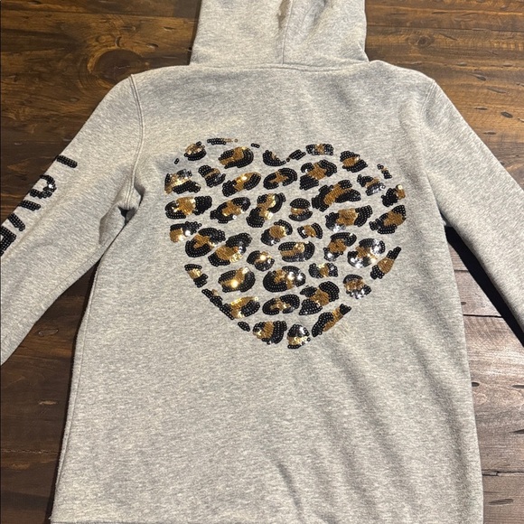 Victoria's Secret Jackets & Blazers - Victoria's Secret PINK Heathered Sequins Leopard Heart Zip-Up Hoodie